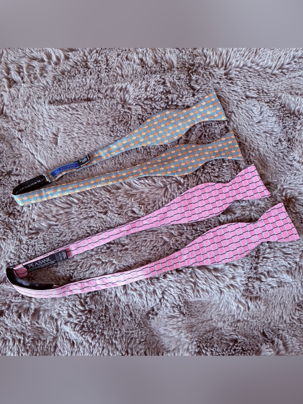Lot Of 2 Jos.A.Bank Lee Allison Bow Tie Pink Blue Silk Adjustable Manual 14.5-18